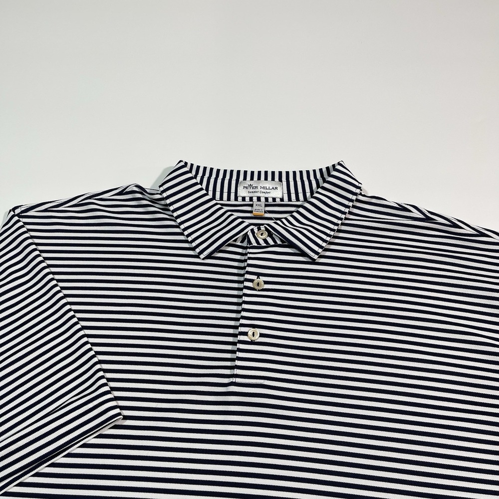Peter Millar Crown Sport Summer Comfort Performance Striped Polo Black White 2XL
